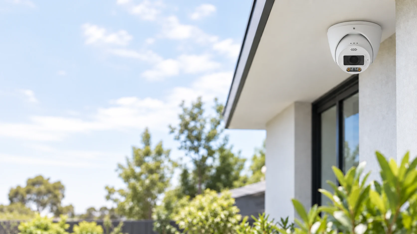 A professionally installed turret security camera on a modern Melbourne home